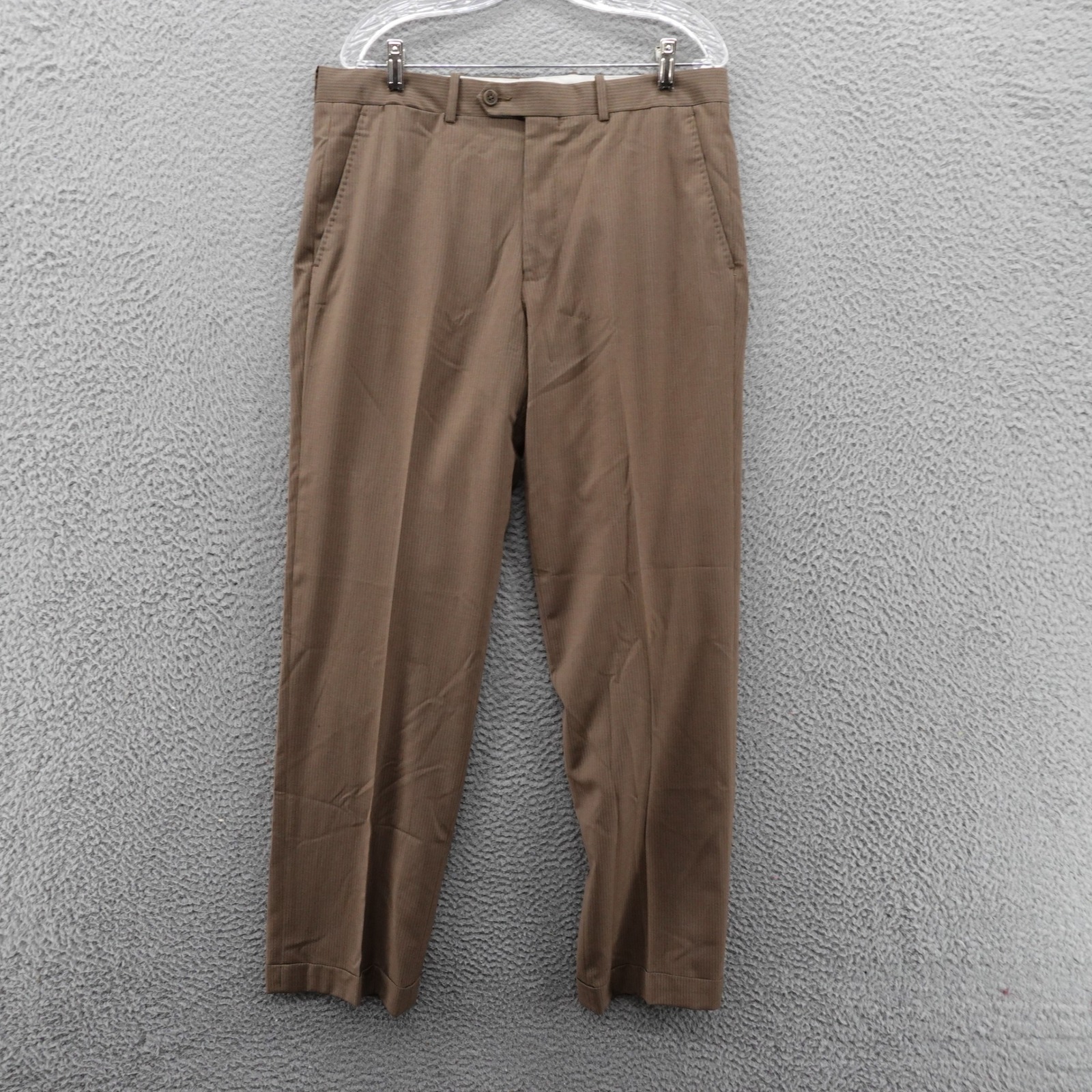 Gino Valentino Dress Pants Size 35x31* Brown Mens Classic Fit Wool Blend Cuffed